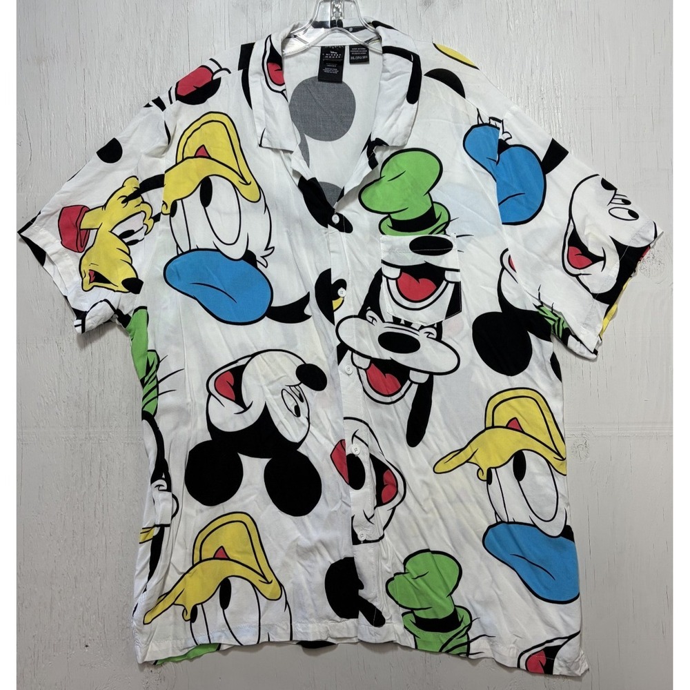Disney Mickey Mouse Character Face Button Up Shirt All Over Print Size 3XL Rayon